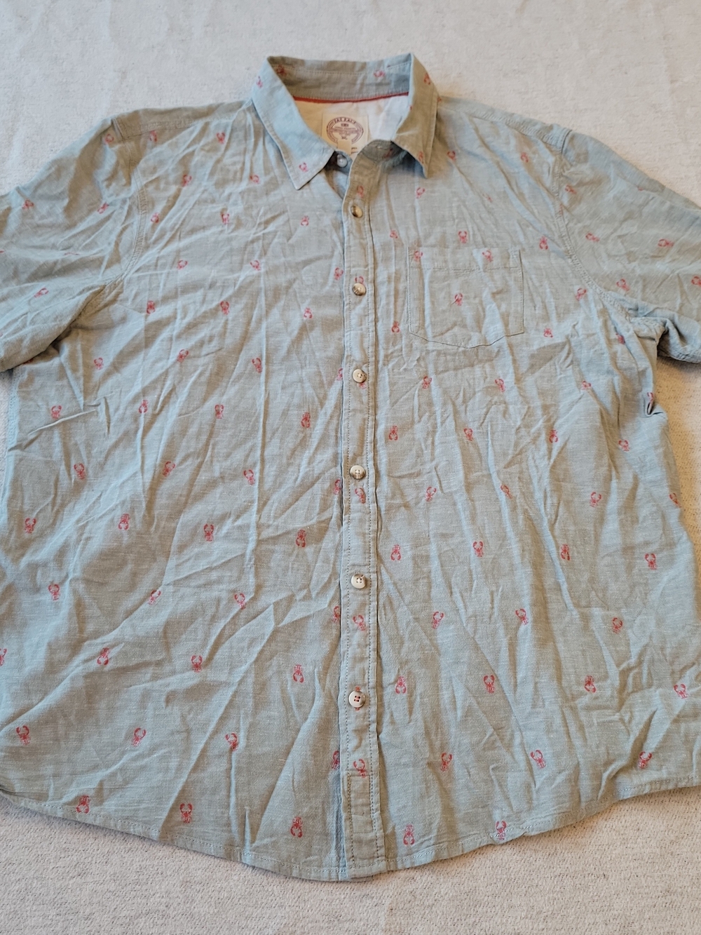 Fat Face Shirt Men's 2XL Gray Linen Blend Pocket Lobster AOP - Ships from USA - Picture 2 of 7